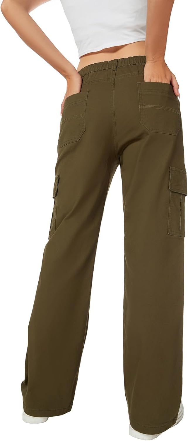Women's High Waist Stretchy Cotton Pants Wide Leg Hiking Tactical Trousers with 6 Pockets - Image 2