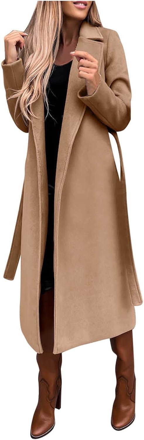 Long Trench Coats for Women Fashion Elegant Jacket Trench Coats Fall Winter Classic Lapel Windbreaker with Belt
