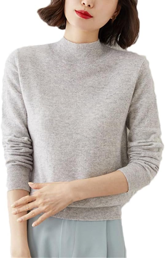 Women Sweater Mock Neck Stretch Bottoming Shirt Solid Female Knitted Pullovers Cashmere Sweater