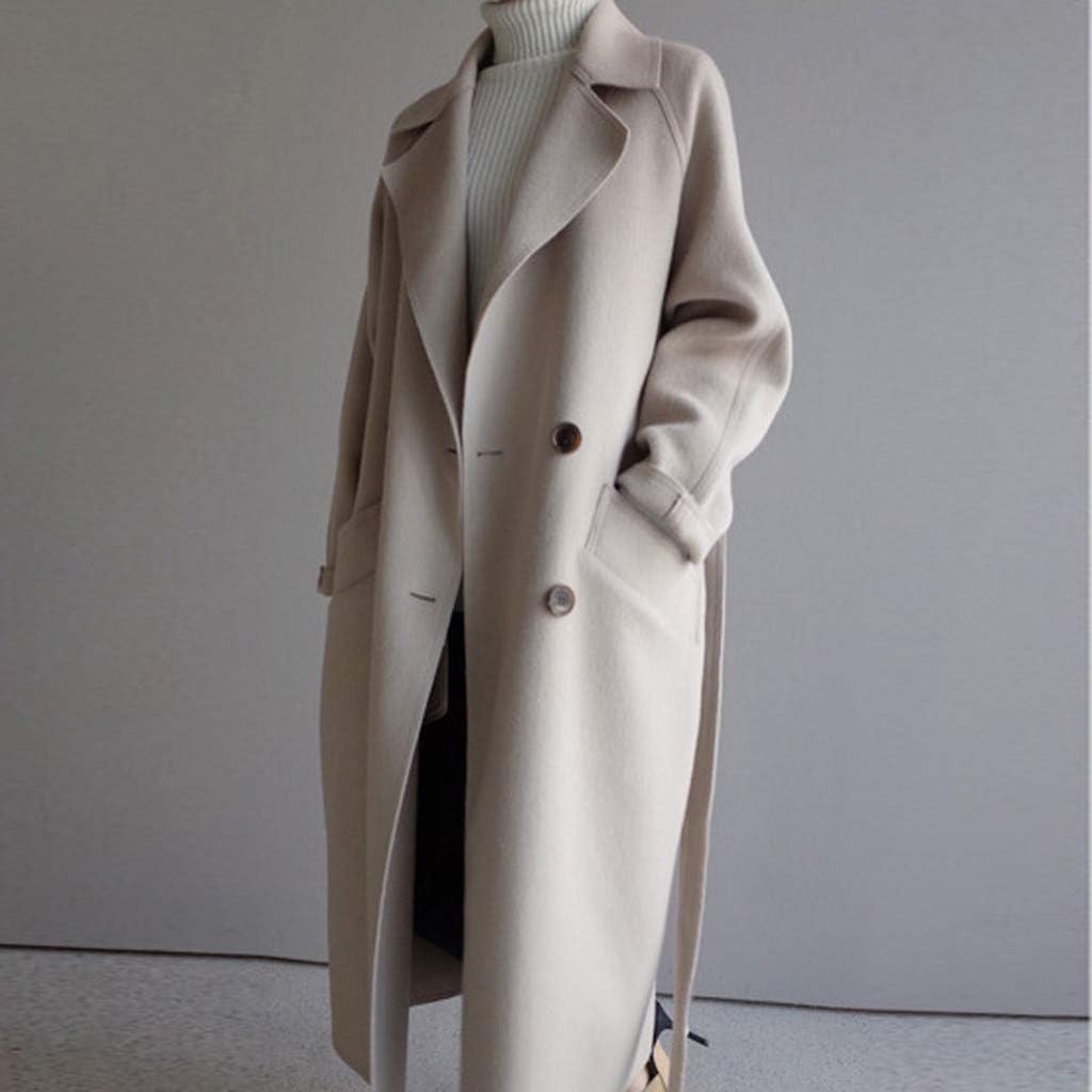 Women's Trench Coat Oversize Lapel Cashmere Wool Blend Belt Coat Outwear Jackets Winter, S-XL - Image 2