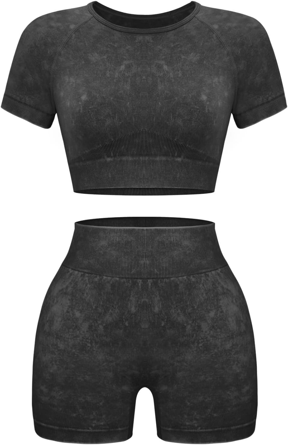 Women's Workout Sets 2 Piece - Seamless Acid Wash Yoga Outfits Shorts and Crop Top Matching Gym Athletic Clothing Set