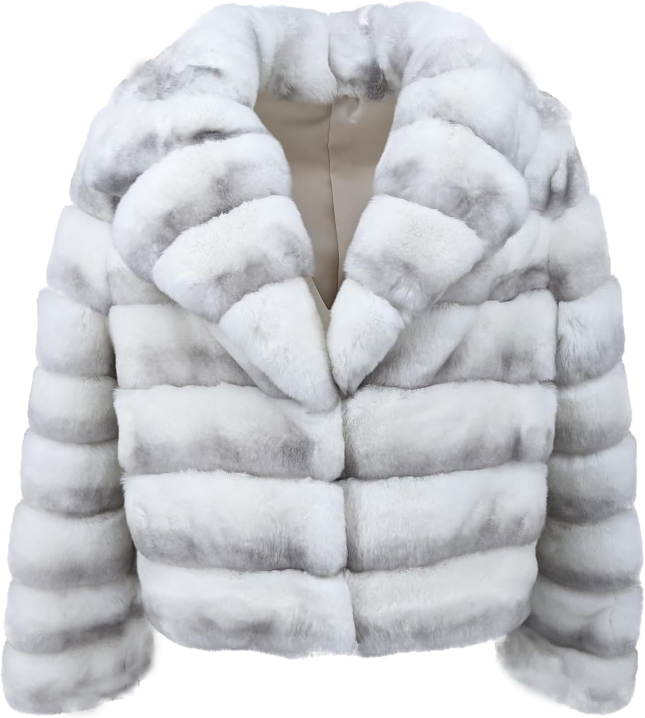 Natural Rex Rabbit Fur Coat Chinchilla Color Stripe Jacket with Collar Furry Warm