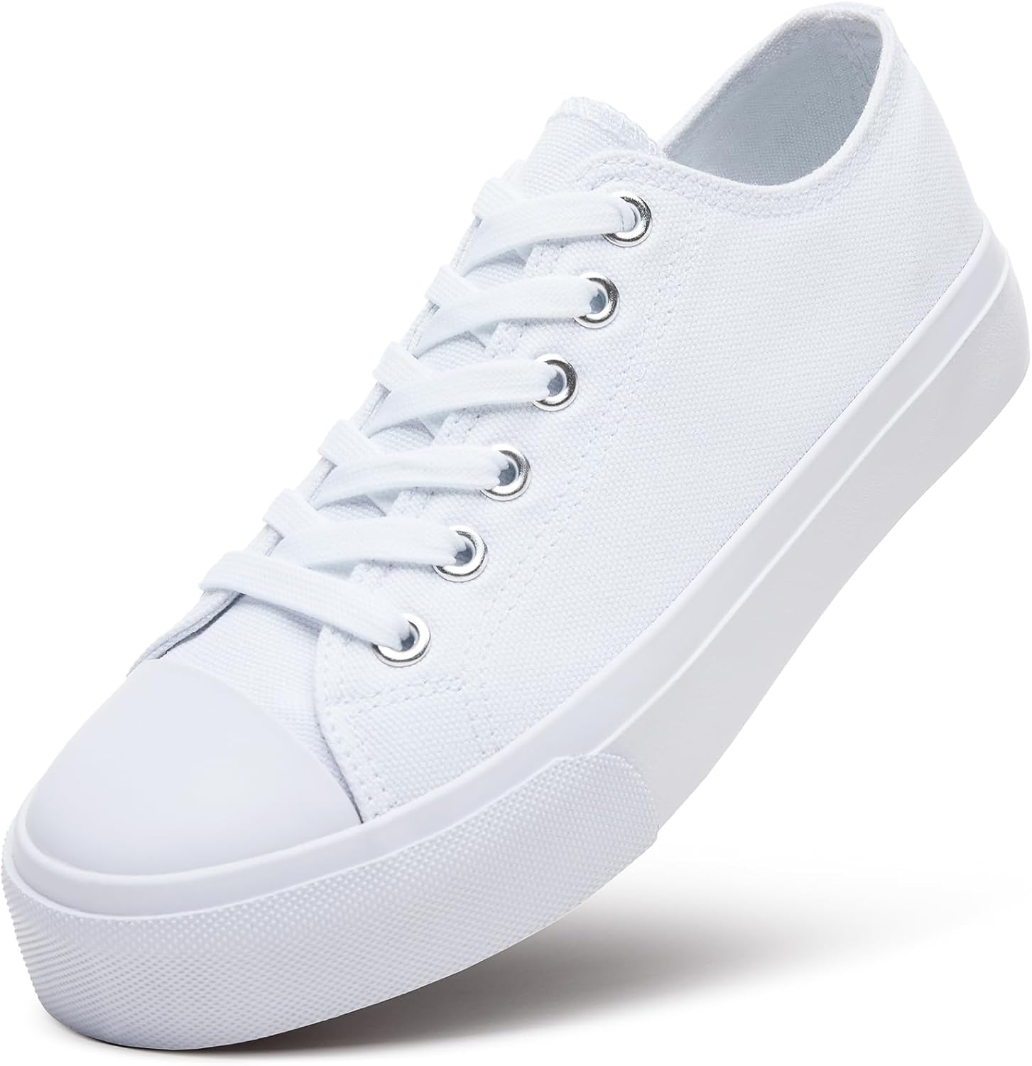 Women's Low Top Canvas Shoes,Lace up Canvas Sneakers,Casual White Tennis Walking Shoes