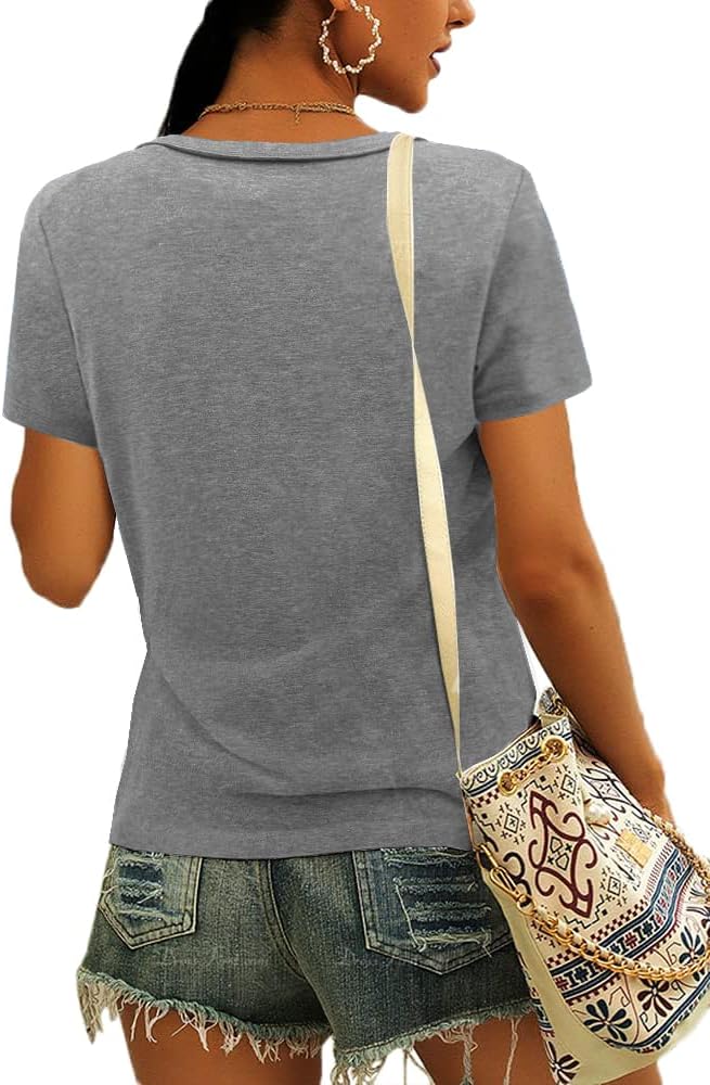 Women's Tops Short Sleeve T Shirts for Women Spring Summer Fashion Clothes Casual V Neck Blouses - Image 2