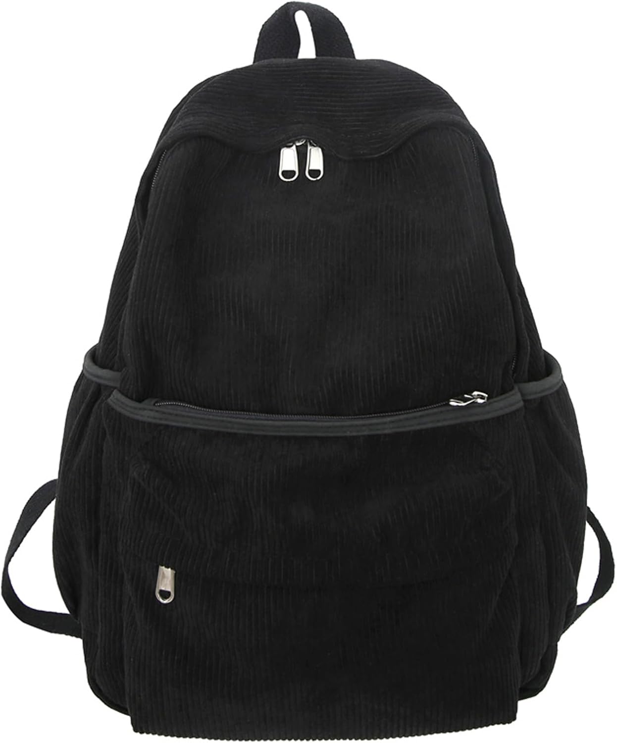 Aesthetic Backpack Cute Backpack Corduroy Backpack School Supplies Laptop Bag for Teens Girls Women Students Solid Color(Black)