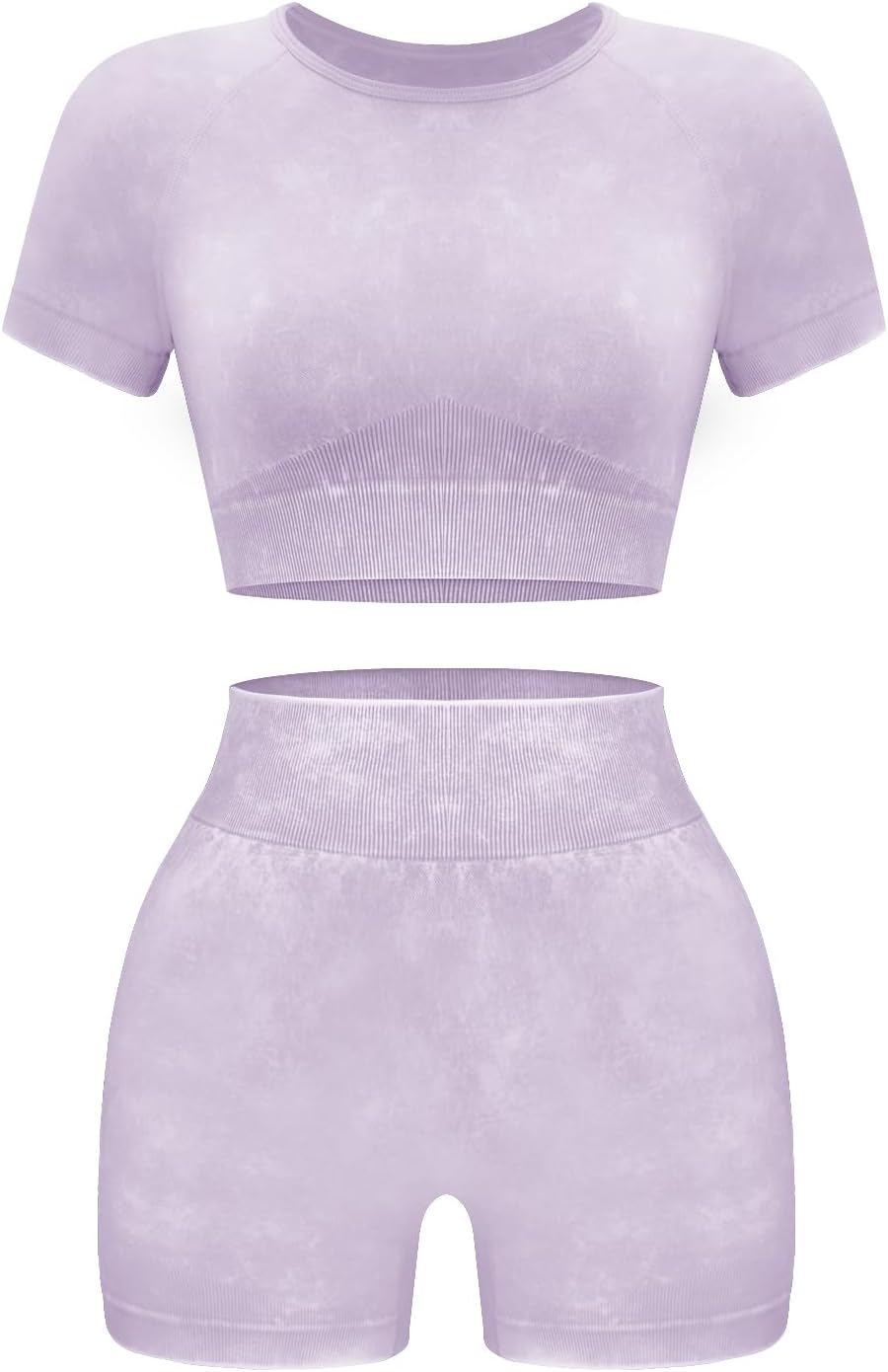 Women's Workout Sets 2 Piece - Seamless Acid Wash Yoga Outfits Shorts and Crop Top Matching Gym Athletic Clothing Set