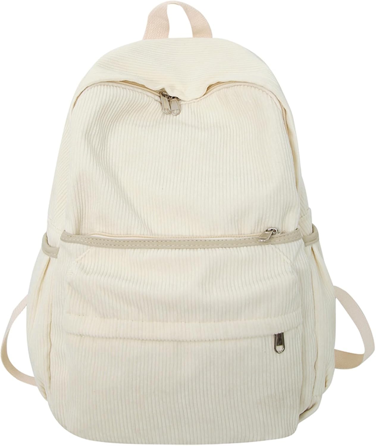 Aesthetic Backpack Cute Backpack Corduroy Backpack School Supplies Laptop Bag for Teens Girls Women Students Solid Color(White)