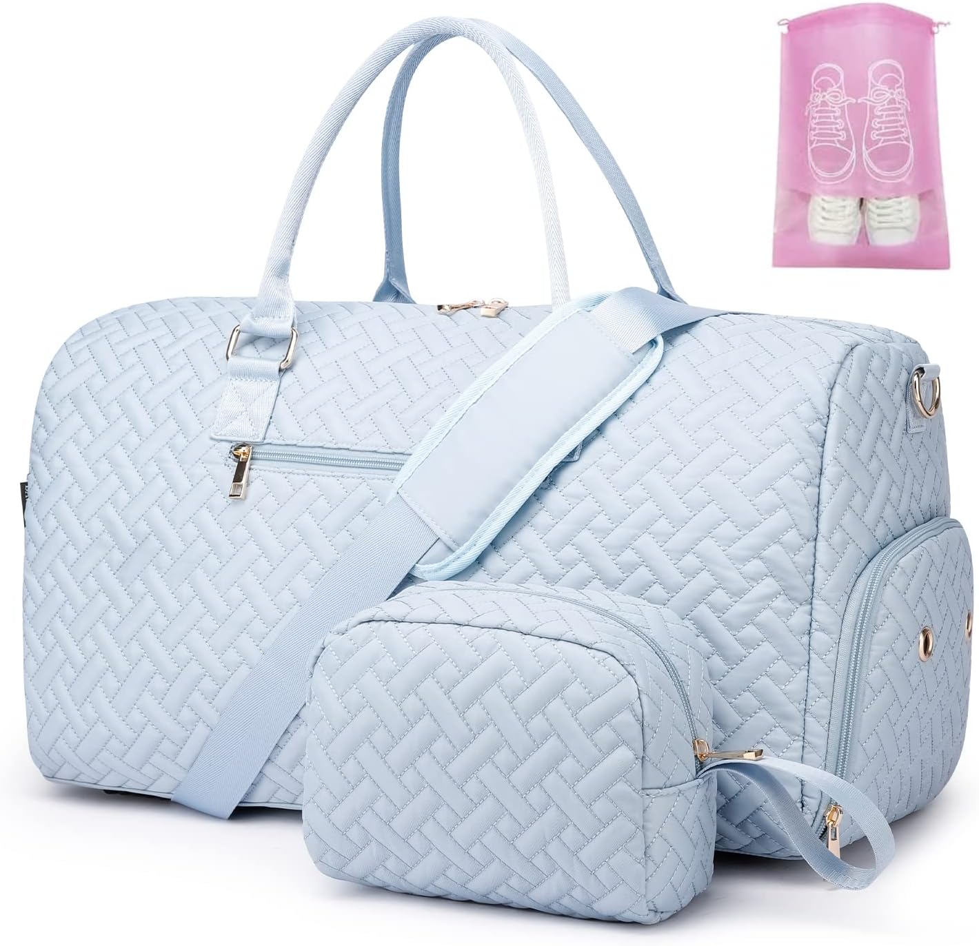 Duffle Bag for Travel, Weekender Bag with Shoe Compartment, Carry On Overnight Bag for Women with Toiletry Bag, 50L Gym Bag with Wet Pocket, Hospital Bags for Labor and Delivery