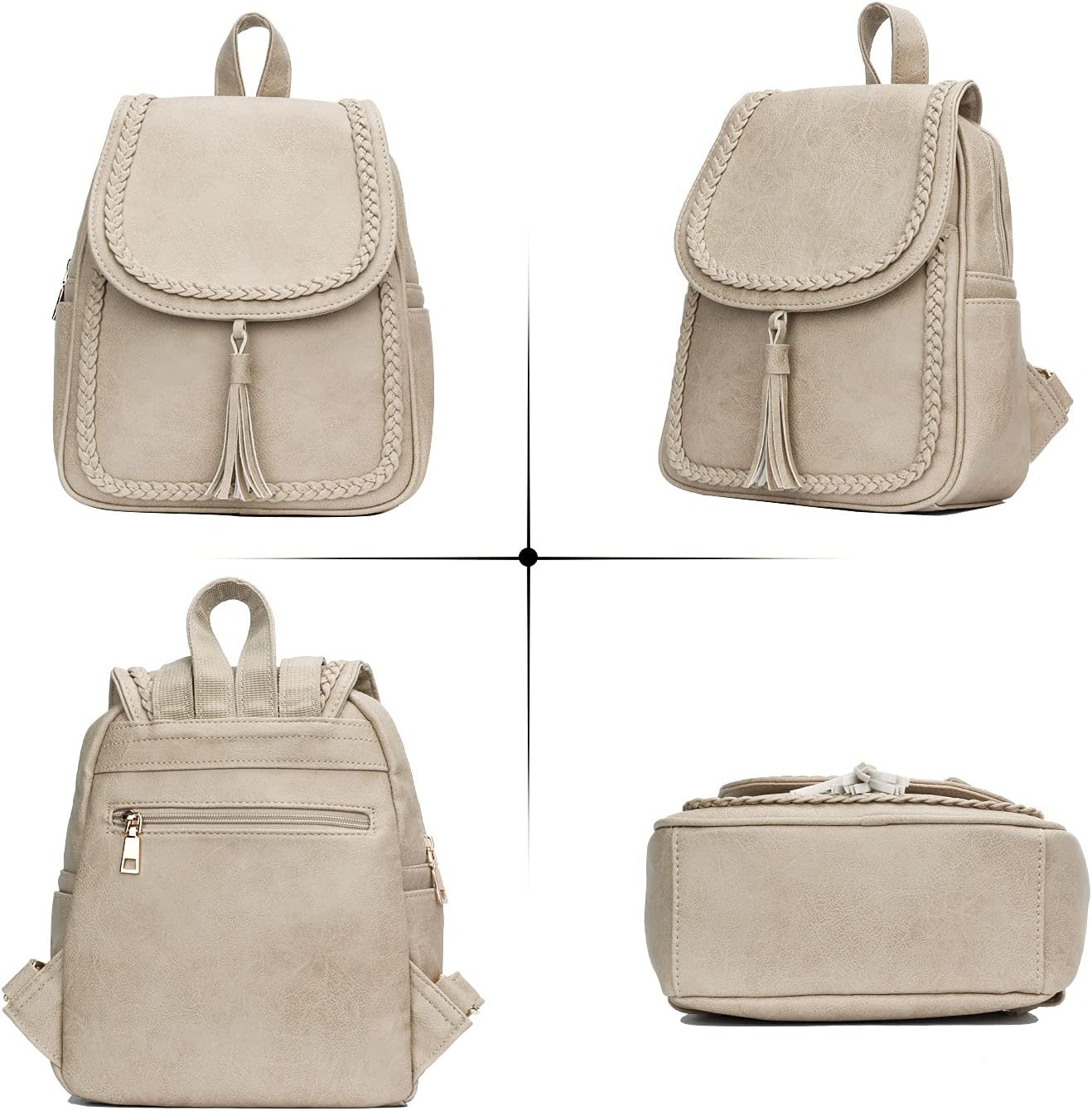 Fashion Small Synthetic Leather Backpack Purse For Women and Ladies with Tassel (beige) - Image 2