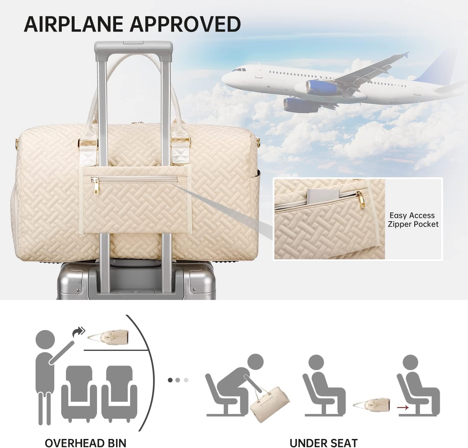 Duffle Bag for Travel, Weekender Bag with Shoe Compartment, Carry On Overnight Bag for Women with Toiletry Bag, 50L Gym Bag with Wet Pocket, Hospital Bags for Labor and Delivery - Image 2