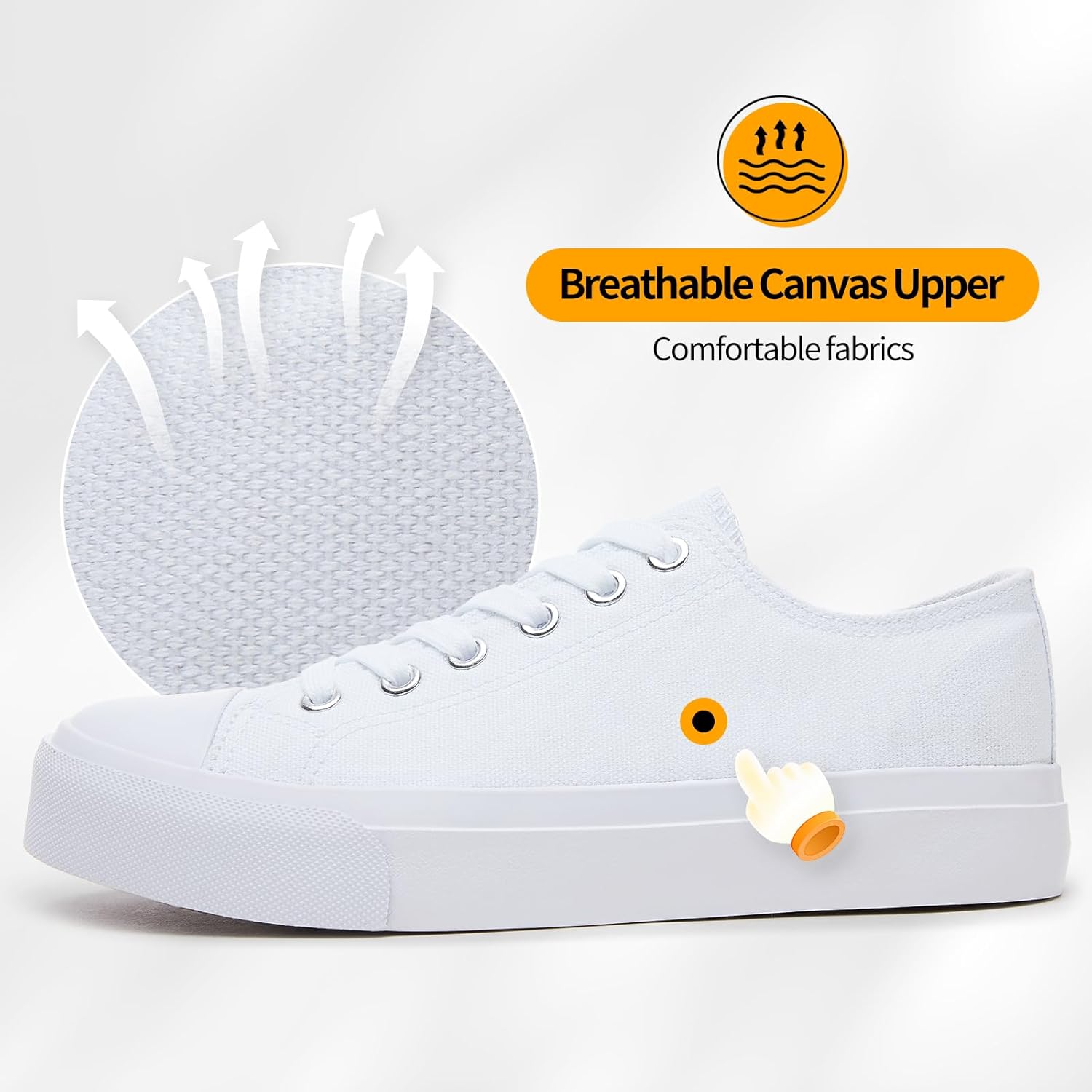 Women's Low Top Canvas Shoes,Lace up Canvas Sneakers,Casual White Tennis Walking Shoes - Image 2