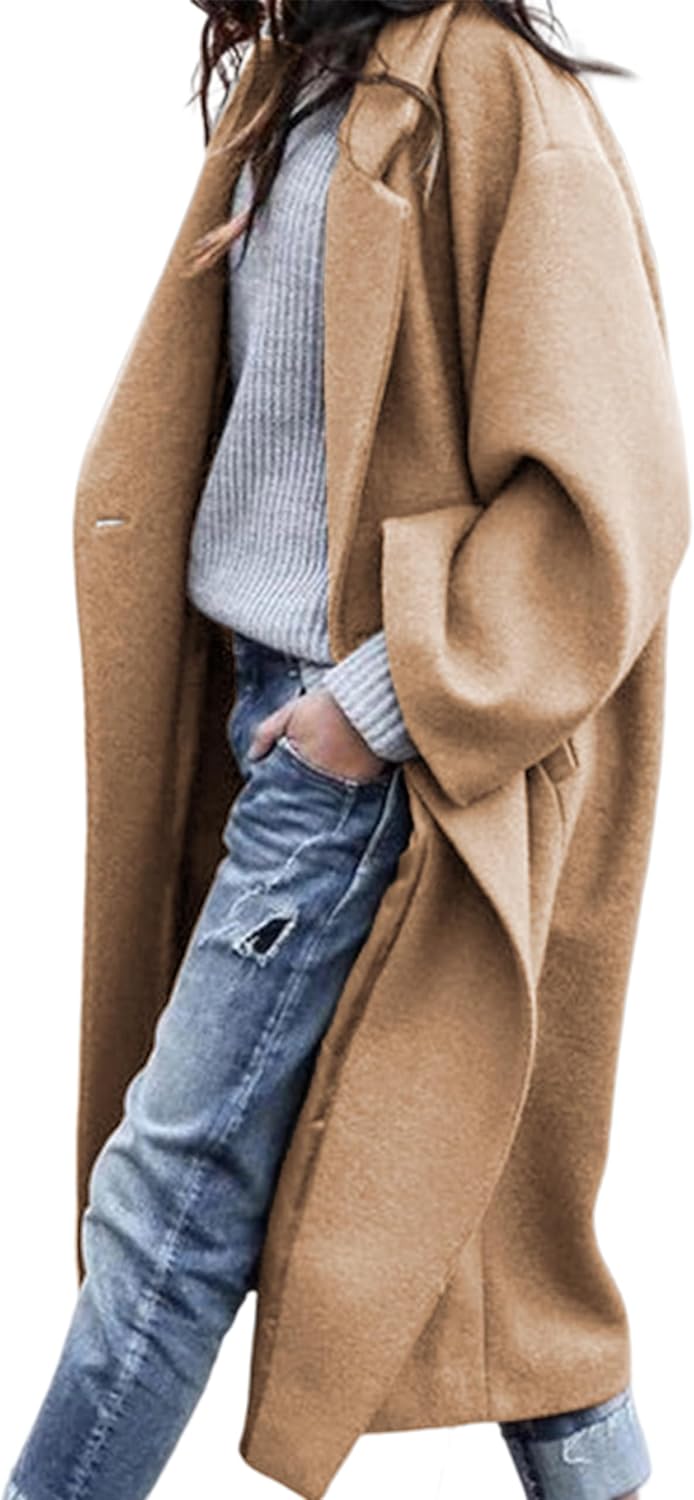Women's Wool Blend Coat Oversized Double Breasted Long Trench Overcoat Winter