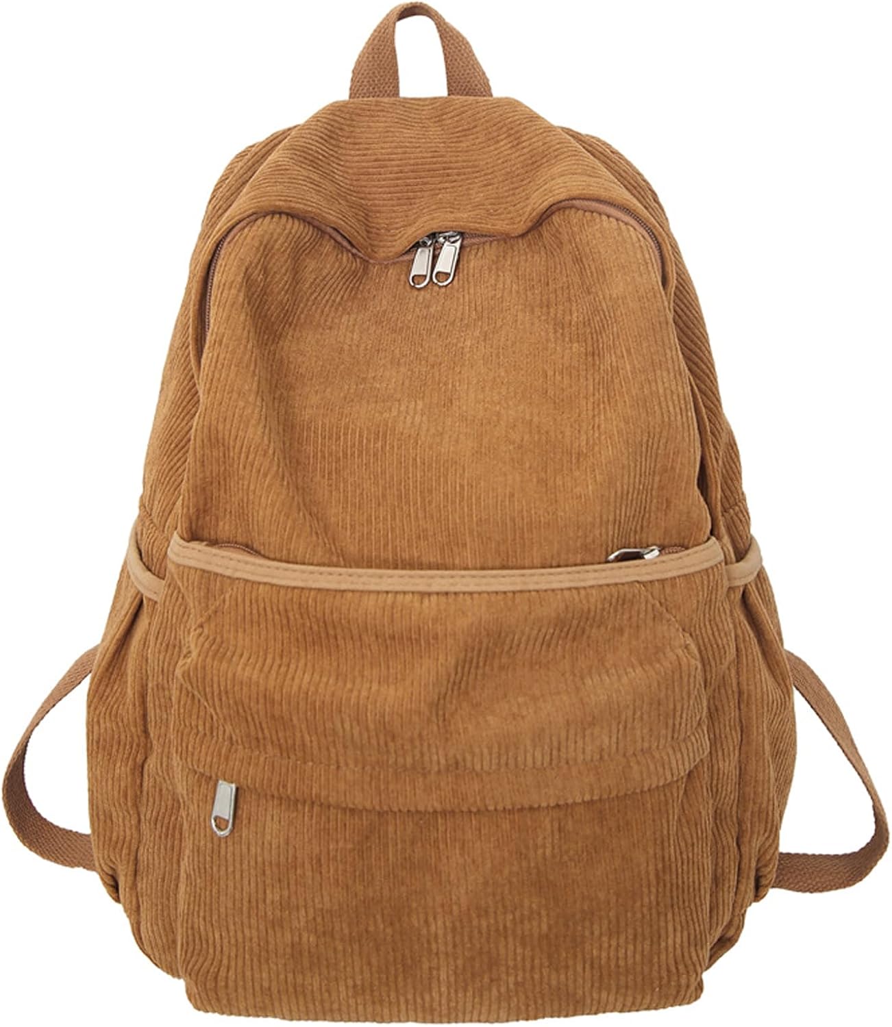 Aesthetic Backpack Cute Backpack Corduroy Backpack School Supplies Laptop Bag for Teens Girls Women Students Solid Color(Brown)