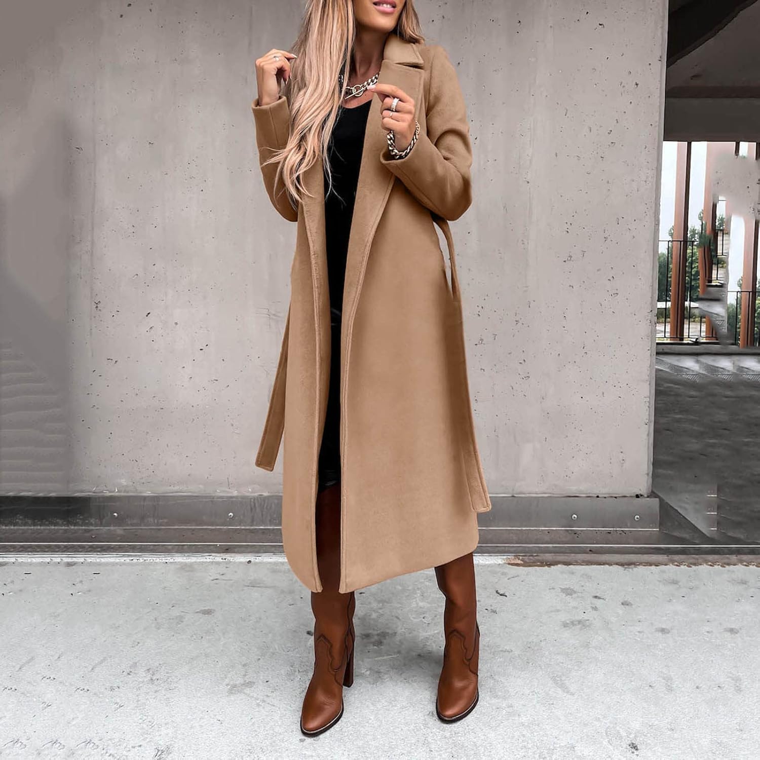 Long Trench Coats for Women Fashion Elegant Jacket Trench Coats Fall Winter Classic Lapel Windbreaker with Belt - Image 2
