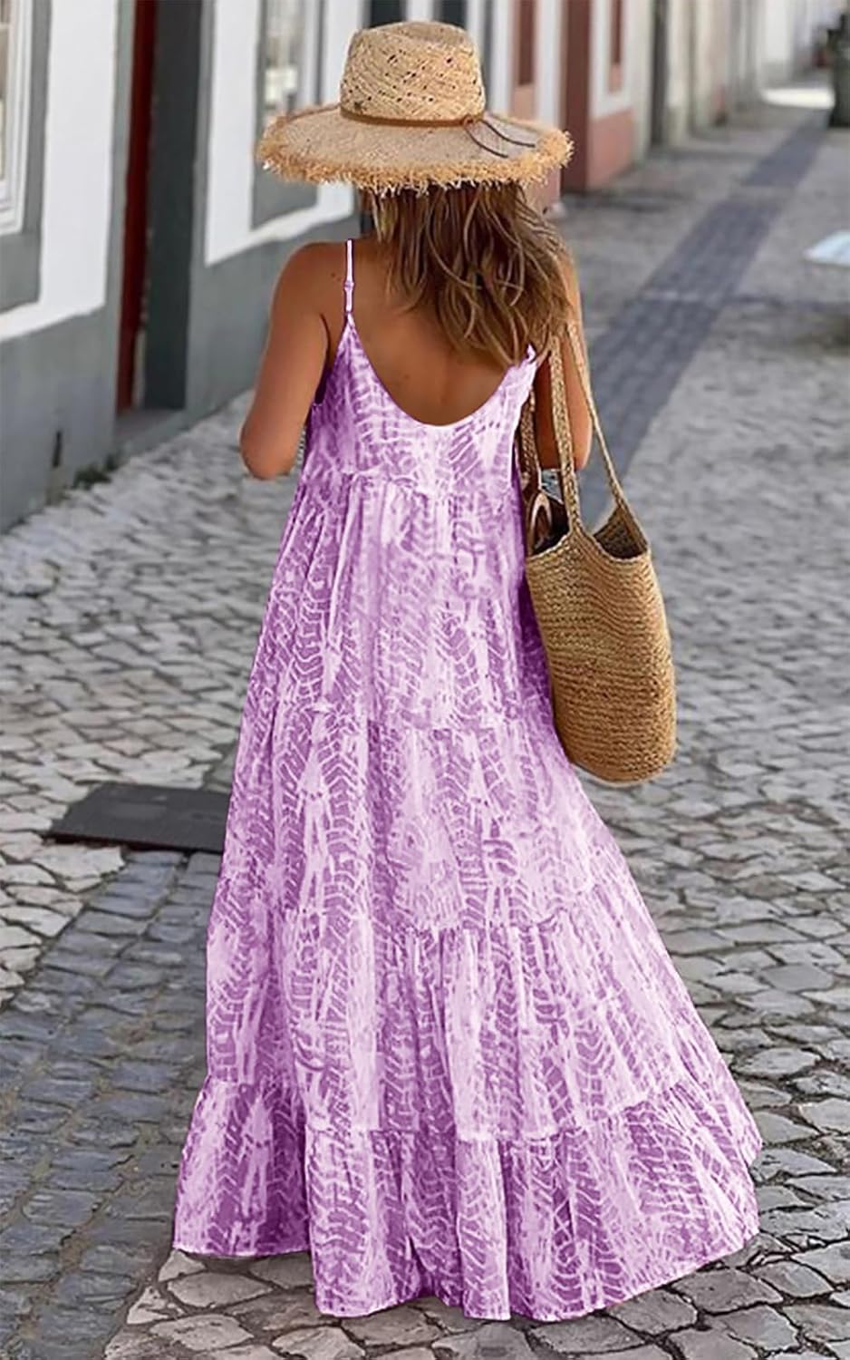 Women Summer Dresses 2024 Spaghetti Strap Scoop Neck Floral Maxi Dress Flowy Boho Long Sundress with Pockets - Image 2