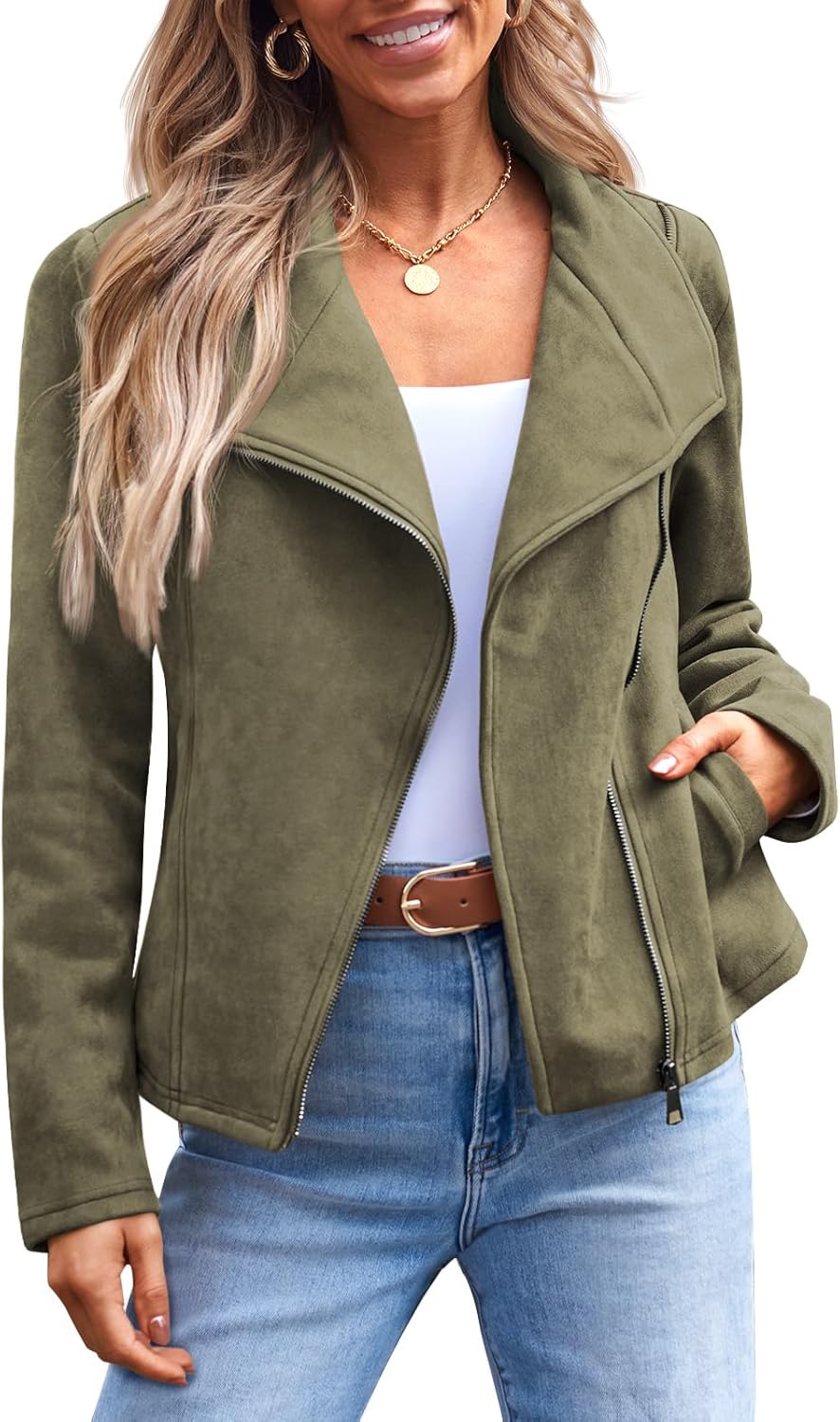 Women's Faux Leather Jackets Suede Fall Fashion 2024 Outfits Winter Clothes Open Front Cropped Coat Outwear
