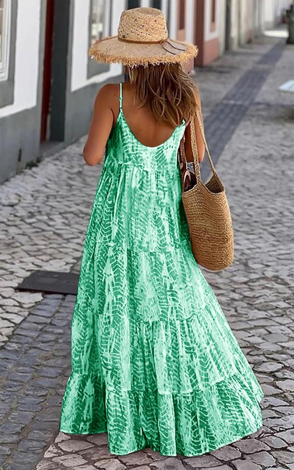Women Summer Dresses 2024 Spaghetti Strap Scoop Neck Floral Maxi Dress Flowy Boho Long Sundress with Pockets - Image 2