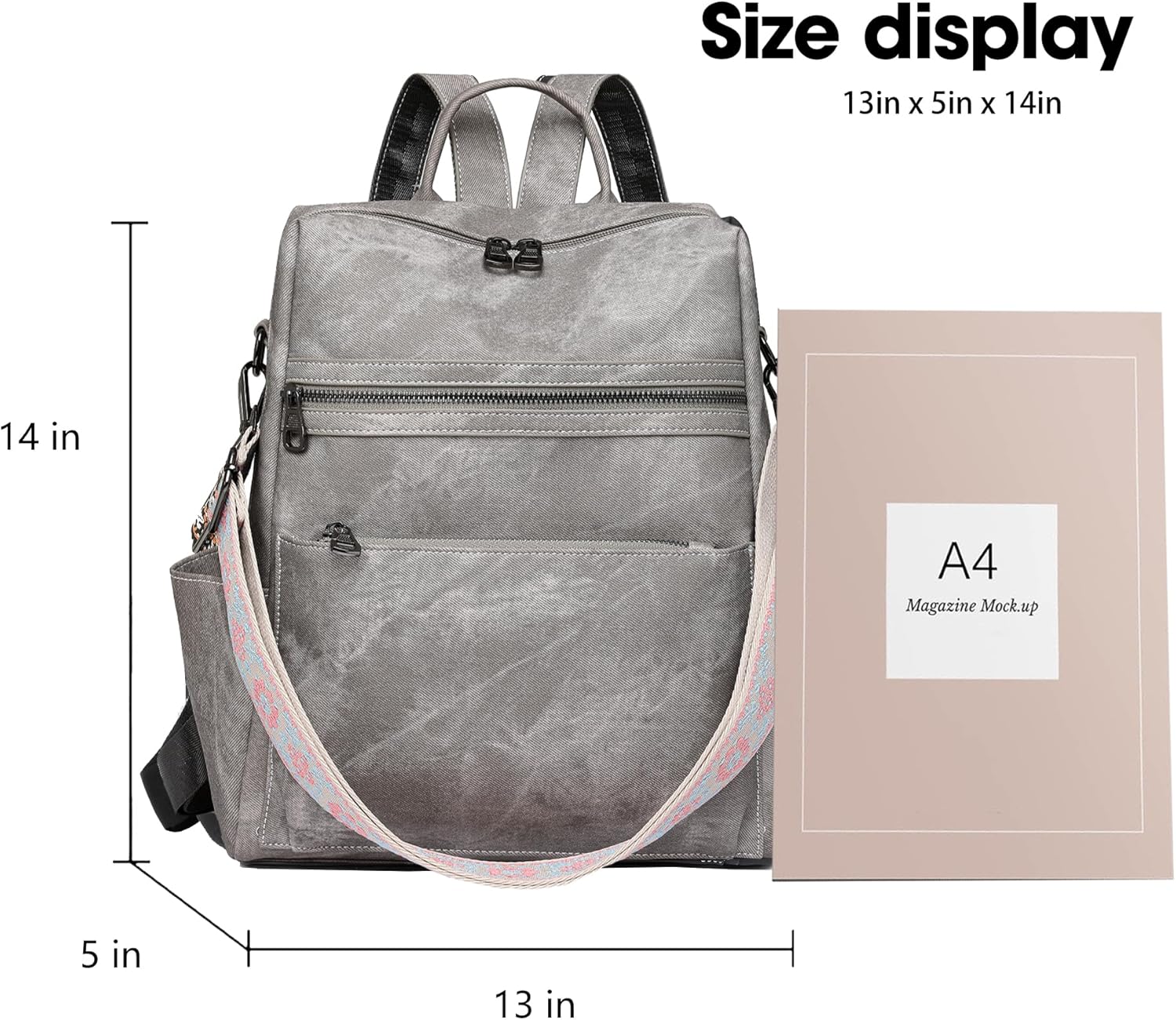Backpack Purse for Women Leather Handbag Ladies Fashion Shoulder Bag Designer Convertible Travel Backpack Grey - Image 2